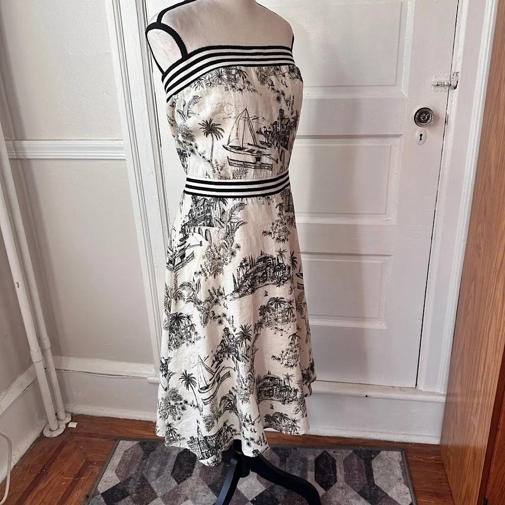 Tommy Bahama NWT Linen‎ Marceau Toile Strapless Dress Preppy Summer Sz Medium